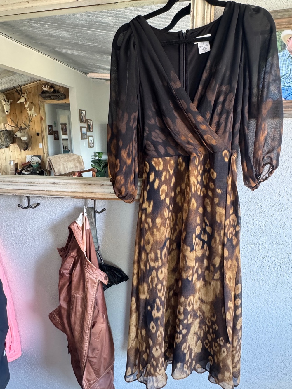 DKNY Black and Brown Leopard-Print Ombré Midi Wrap Dress